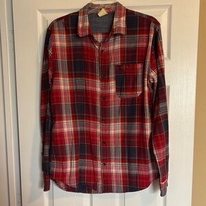 Rustic Blue men’s red plaid long sleeve button down flannel shirt size medium